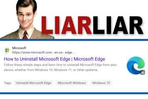 Microsoft support page lies about 'how to uninstall Edge'