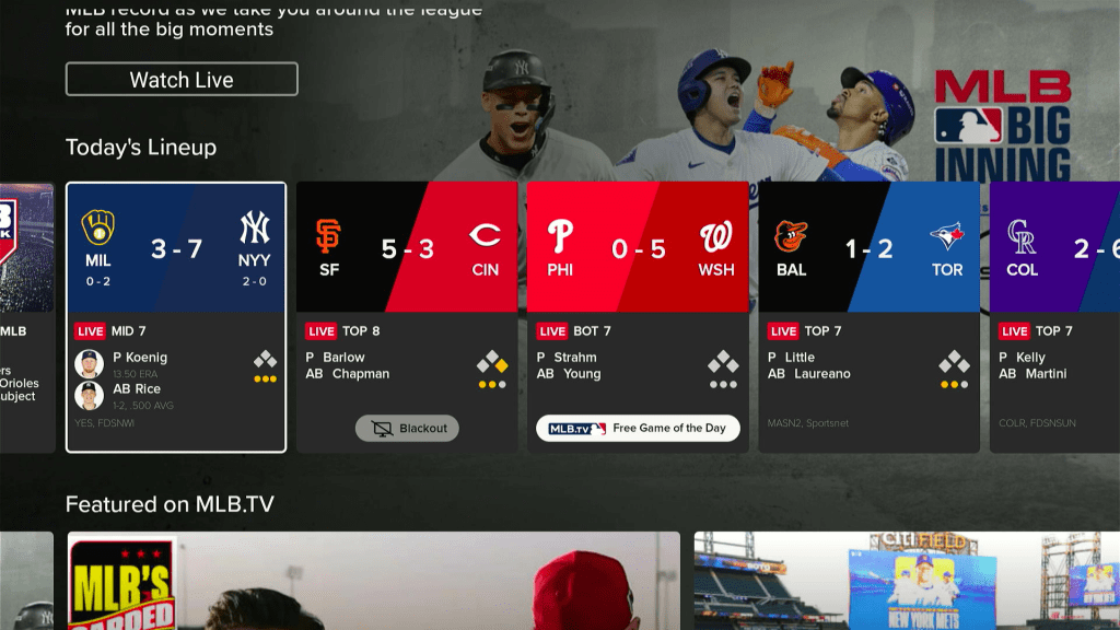 MLB TV home screen